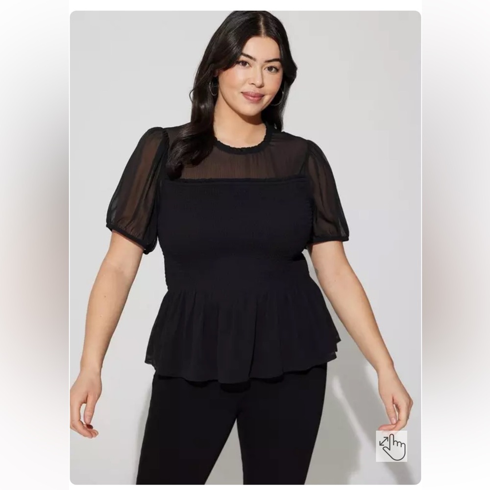 Torrid Chiffon Ruffle Mock Neck Smocked Crop Top